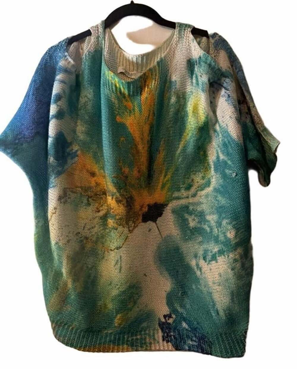 Luisa Ricci Abstract Print Open Shoulder Knit Sweater Size L